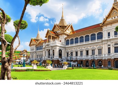 Royal grand palace in sunny day in Bangkok, Thailand. Chakri Maha Prasat Throne Hall at the Grand Palace in Bangkok. - Powered by Shutterstock