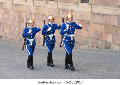 The Royal Guards Marching Near The Royal Palace In Stockholm, Sweden, June 2016