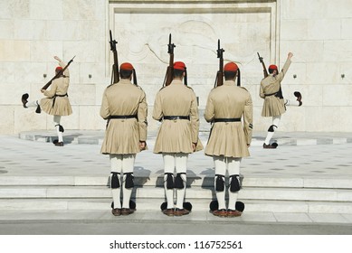 Royal Guards At A Monument, Tomb Of The Unknown Soldier, Syntagma Square, Athens, Greece