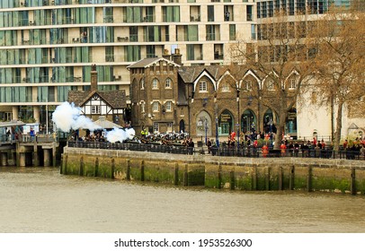 Royal Gun Salute At Tower Of London In Memorial To Prince Philip - Duke Of Edinburgh On His Death On 9th April 2021.  Tower Of London, UK, 10th April 2021