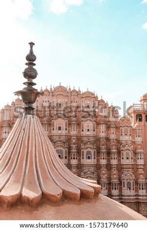 The Royal Hawa Mahal or wind palace inside the Pink City in Jaipur, Rajasthan, India