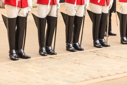 Royal Horse Guards At The Admiralty House In England. Part Of Body, Solider Boots