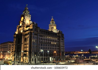 The Royal Liver Building At Liverpool, Night View