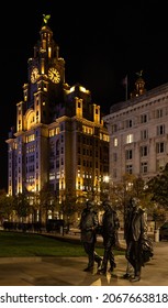 Royal Liver Building At Night, Liverpool, England