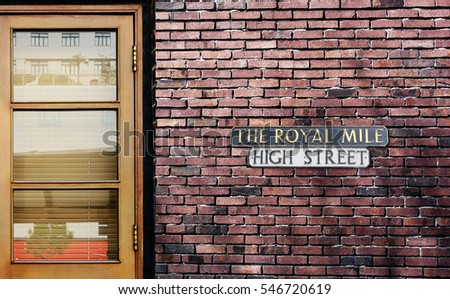 The Royal Mile High street sign. The world's most famous street of The Royal Mile Highstreet in Edinburgh, Scotland.