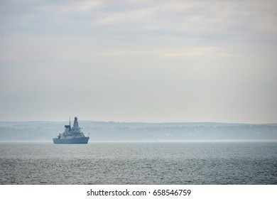 Royal Navy Destroyer In The Solent Near Portsmouth, UK