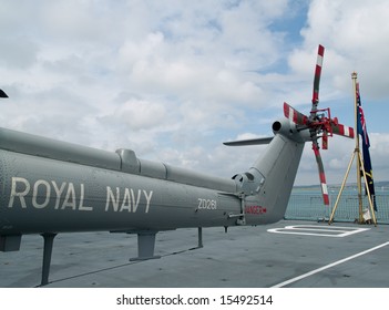 Royal Navy Helicopter On Ship Deck