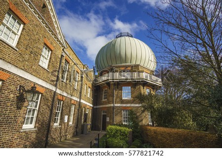 The Royal Observatory, Greenwich (known as the Royal Greenwich Observatory or RGO) is an observatory situated on a hill in Greenwich Park, overlooking the River Thames. London, United Kingdom.