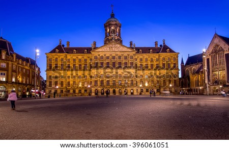 The Royal Palace in Amsterdam at Night, Horizontal View