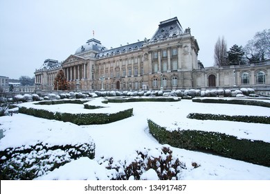 Royal Palace In Brussels, Belgium, In Winter.