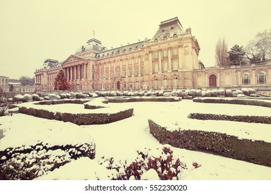 Royal Palace In Brussels, Belgium, In Winter.