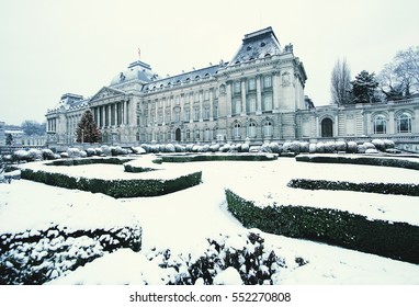 Royal Palace In Brussels, Belgium, In Winter.