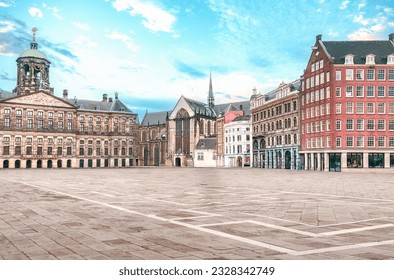 Royal Palace at the Dam Square in Amsterdam, Netherlands. Wanderlust concept
