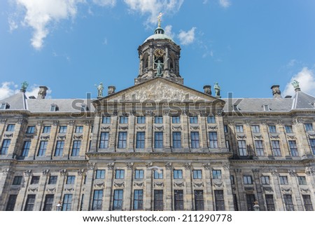 Royal Palace (Koninklijk Paleis Amsterdam or Paleis op de Dam) in Amsterdam, one of three palaces in the Netherlands which are at the disposal of the monarch by Act of Parliament.