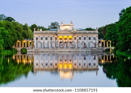 Royal Palace on the Water in Lazienki Park, Warsaw, Palace on the water in the Royal Baths in Warsaw, Poland