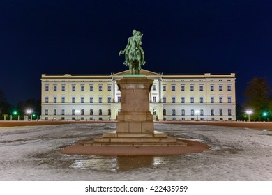 Royal Palace of Oslo at night. The palace is the official residence of the present Norwegian monarch.