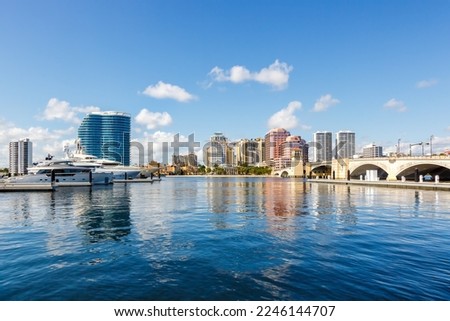 Royal Park Bridge with marina and skyline travel in West Palm Beach, USA