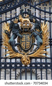 The Royal Seal. Close Up Of Gate At Buckingham Palace.