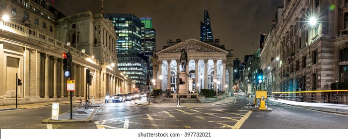 The Royal Stock Exchange In London By Night