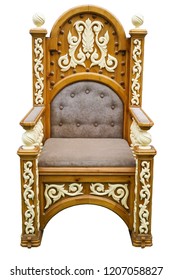  Royal Throne Vintage Wooden Armchair Isolated On White Background                              