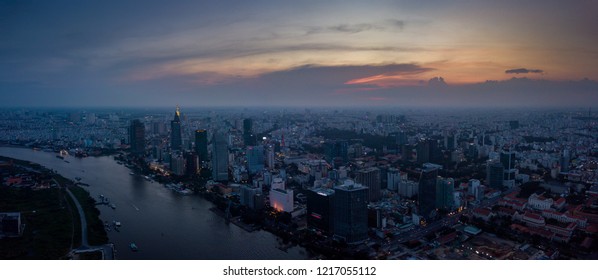 Royalty high quality free stock image aerial view of Ho Chi Minh city, Vietnam. Beauty skyscrapers along river light smooth down urban development in Ho Chi Minh City, Vietnam. date 28/10/2018 - Shutterstock ID 1217055112