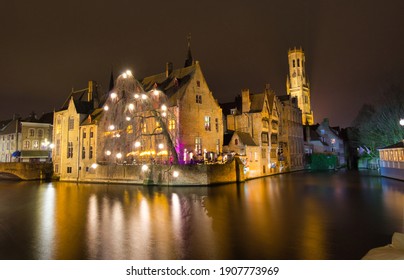 Rozenhoedkaai In Bruges At Night