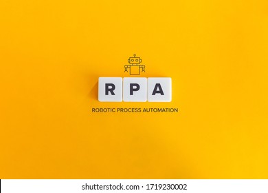 RPA (Robotic Process Automation) concept. Block letters and robot icon on orange background. - Shutterstock ID 1719230002