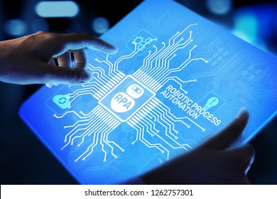 RPA Robotic process automation innovation technology concept on virtual screen. - Shutterstock ID 1262757301