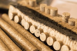 Rroduction Of Corks For Wine Bottles Of Cork Oak Bark. Selective Focus