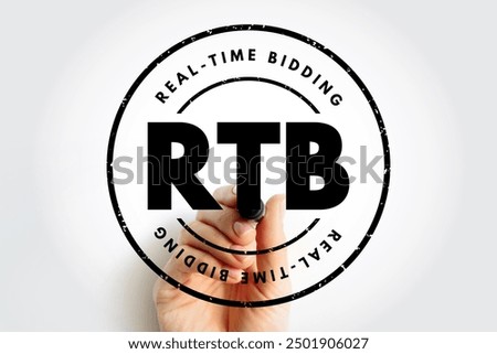 RTB Real-Time Bidding - process in which digital advertising inventory is bought and sold, acronym text stamp concept background