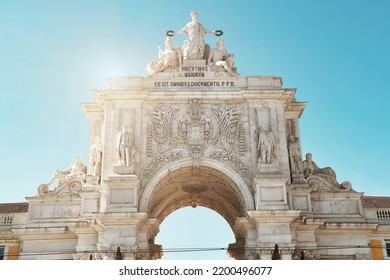 Rua Augusta Arch, Arco Da Rua Augusta In Lisbon, The Capital City Of Portugal. Triumphal Arch On The Praça Do Comércio, Commerce Square.