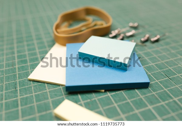 Rubber Bands Sticky Notes Thumbtacks On Stock Photo Edit Now