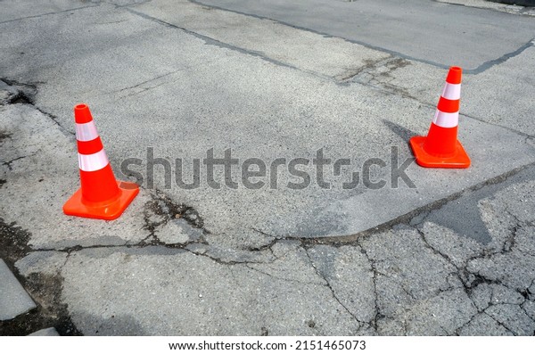 Rubber cones on the\
road