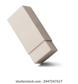 rubber eraser isolated white background, traditional rectangular shaped block eraser made from natural rubber, stationery school supplies mock-up template