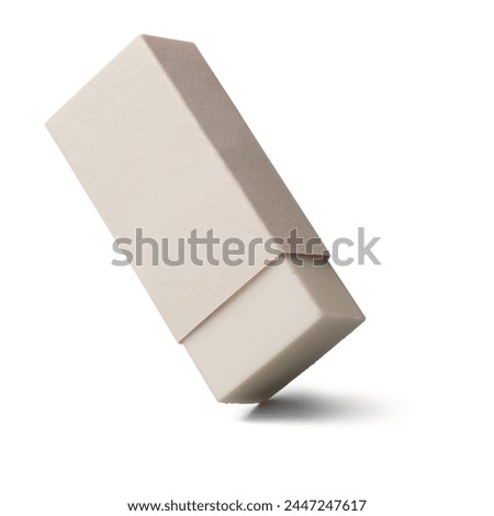 rubber eraser isolated white background, traditional rectangular shaped block eraser made from natural rubber, stationery school supplies mock-up template