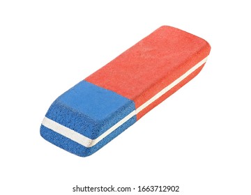 Rubber eraser for pencil and ink pen isolated on a white background, close up.