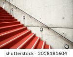 rubber floored red stairs in City Lounge in St.Gallen Bleichi district Switzerland. Die Stadtlounge