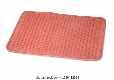 Rubber Foot Massaging Bath Mat. Isolated On White Background With Shadow Reflection. With Clipping Path. Foot Massage Shower Mat. Modern Rectangular Home Plastic Anti-skid Mat. Suction Grip Rubber