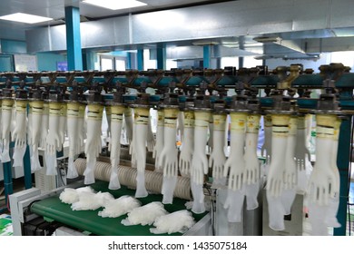 Rubber Gloves Production Line In The Rotation
