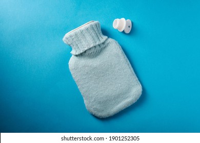 Rubber Heating Pad On Blue Background, Top View