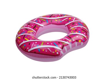 Rubber Pink Swimming Life Ring Isolated On White Background