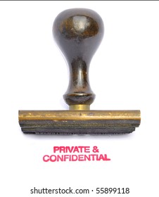 A Rubber Stamp With Red Print - Private And Confidential, Isolated On A White Paper