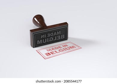 Rubber stamping that says Made in Belgium on White Background.