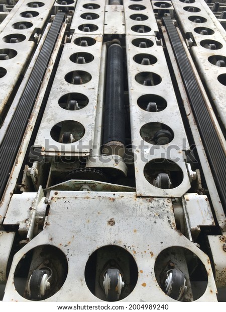 Rubber wheels for the procec of moving cargo\
with high loader machine in\
airport.