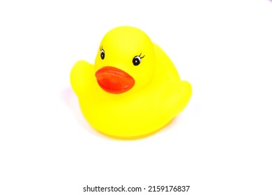 Rubber Yellow Bath Duck Isolated On White Background