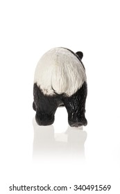 A Rubber(plastic) Toy Of Panda Bear Back Side View Isolated White.