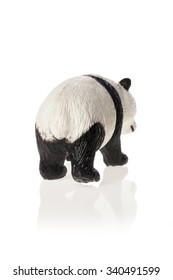 A Rubber(plastic) Toy Of Panda Bear Back Side View Isolated White.