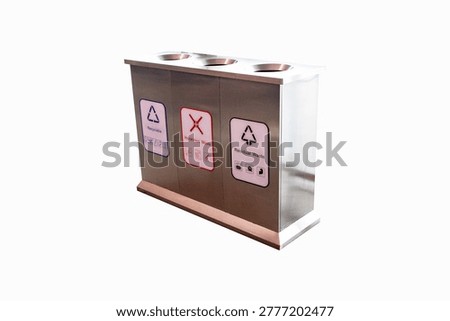 Rubbish bin garbage square shape geometry white plastic with icon Residual Waste, Hazardous Waste, Recyclable text isolated on white background. Collection equipment in park.