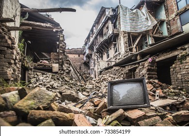 Rubble of collapsed building post earthquake of nepal, 2015