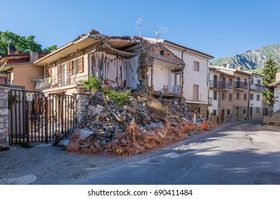 Rubble Of The Earthquake That Struck The Town Of Amatrice In The Lazio Region Of Italy. The Strong Earthquake Took Place On August 24, 2016.